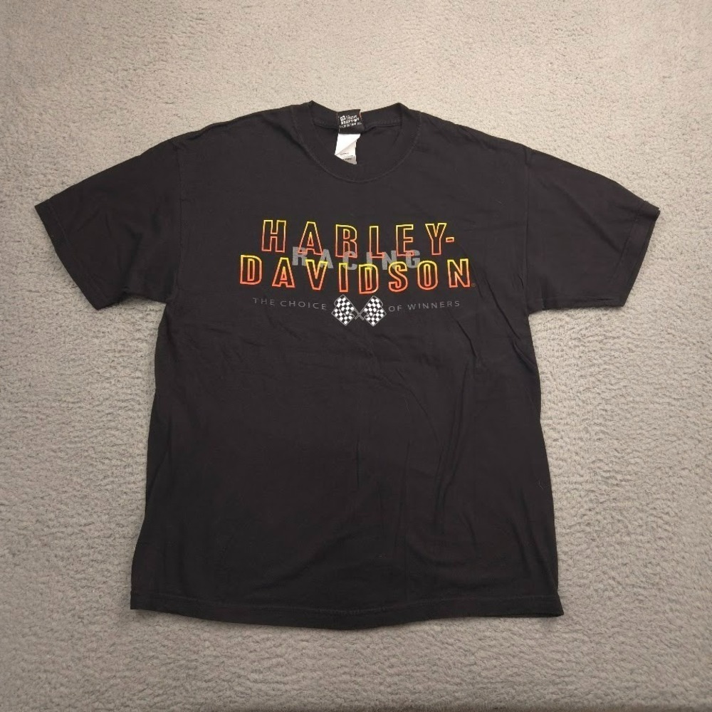 Harley Davidson Racing Graphic T Shirt‎ Mens L Black USA Made Cotton Rockland NY